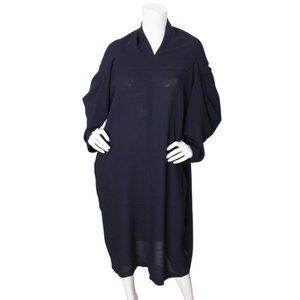 NEHERA Navy Wool Draped Sleeve Oversized Lagen look Dress 40